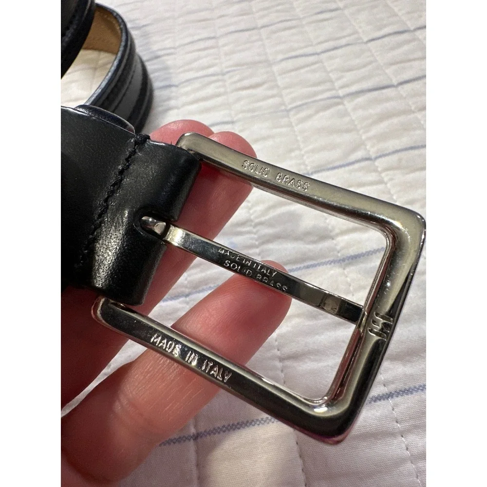 Brooks Brothers Mens Black Leather Dress Belt Made in Italy Solid Brass Size 44